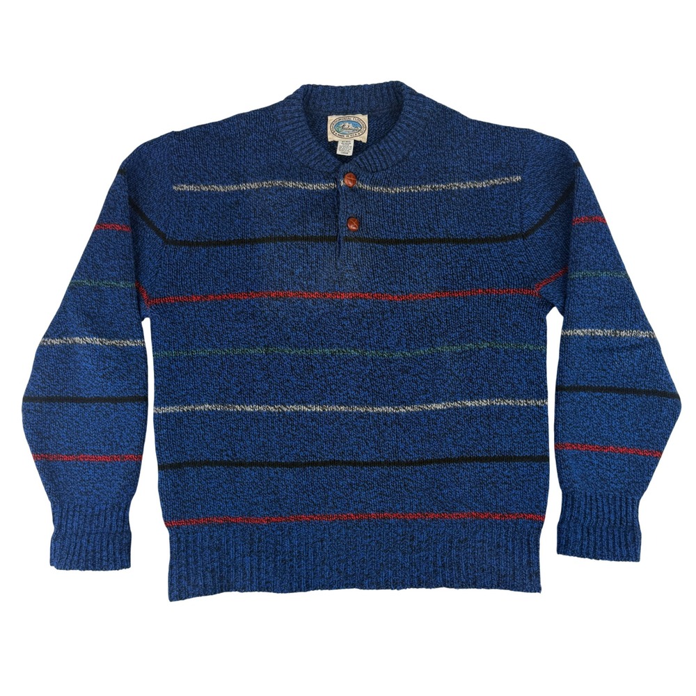 Environmental Clothing Co Sweater Mens Large Blue Striped Wool Blend Henley USA